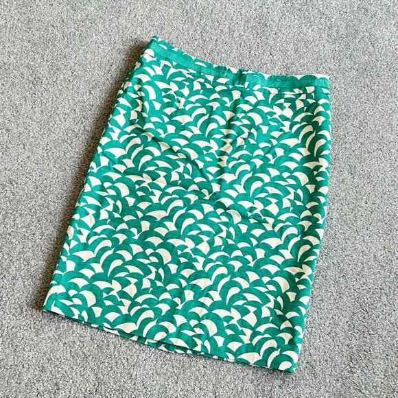 * Boden Green Cream Print Pencil Career Skirt Cotton Blend Summer US 6P - I1449 - Picture 1 of 4